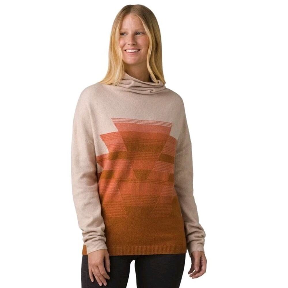 PrAna Womens‎ Medium Frosted Pine Cowl Neck Pullover Sweater Aztec Print Organic